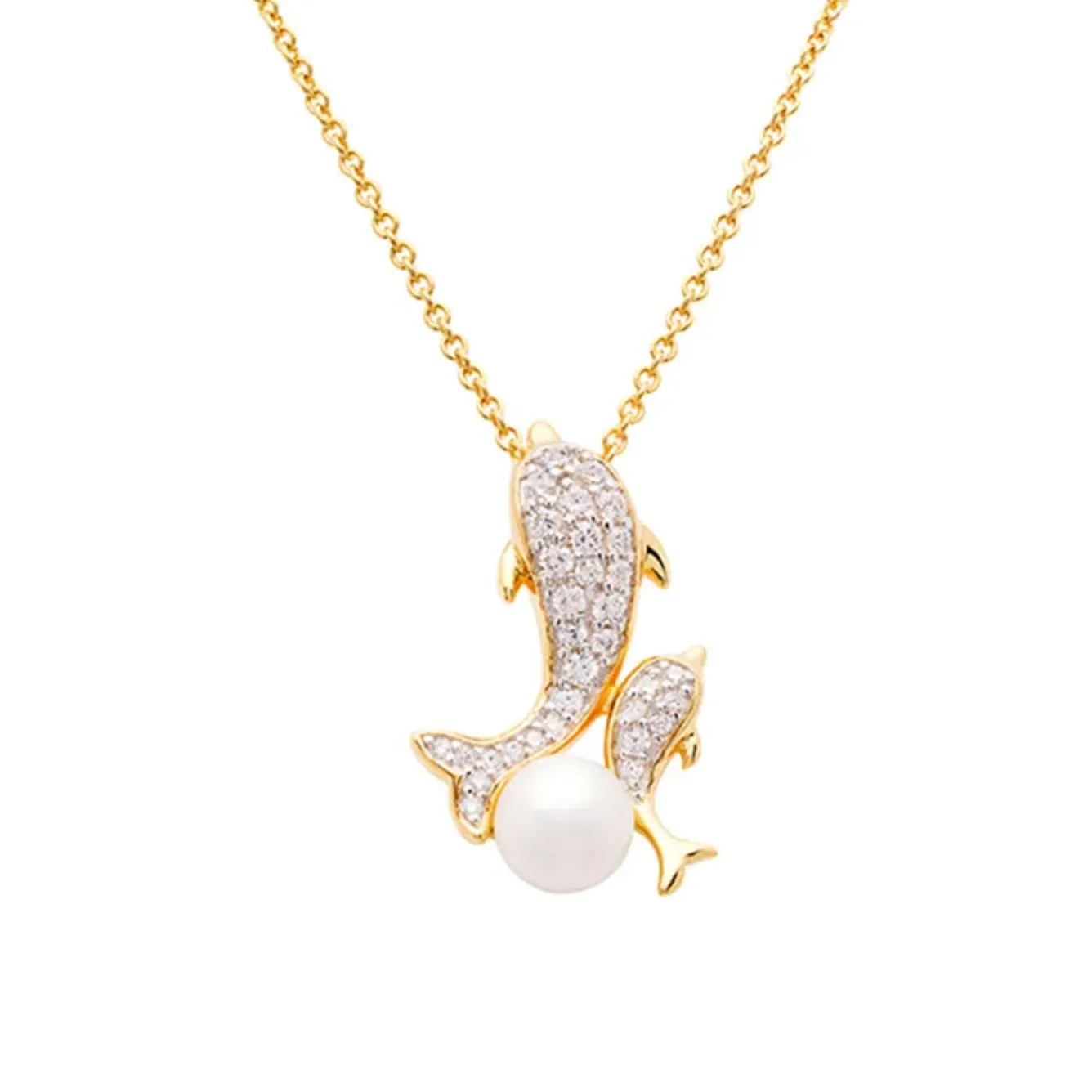 Ocean 14kt Gold Vermeil CZ Dolphin Necklace
