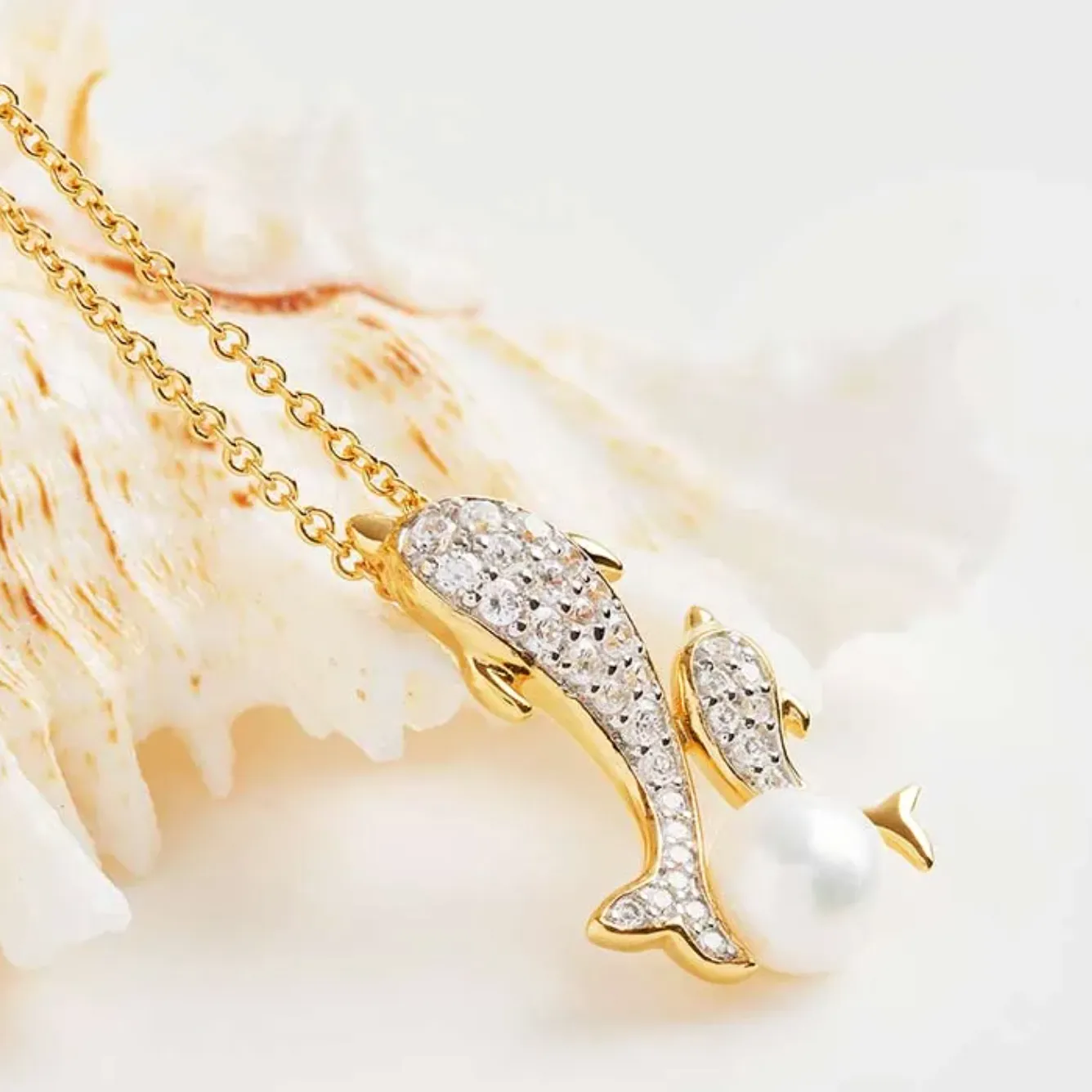 Ocean 14kt Gold Vermeil CZ Dolphin Necklace