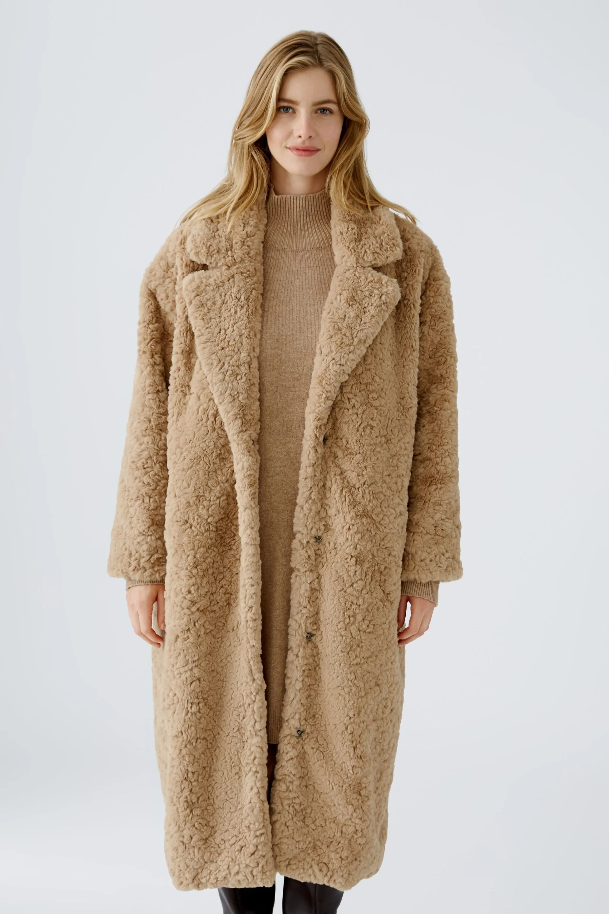 Oui Faux Fur Coat Stone