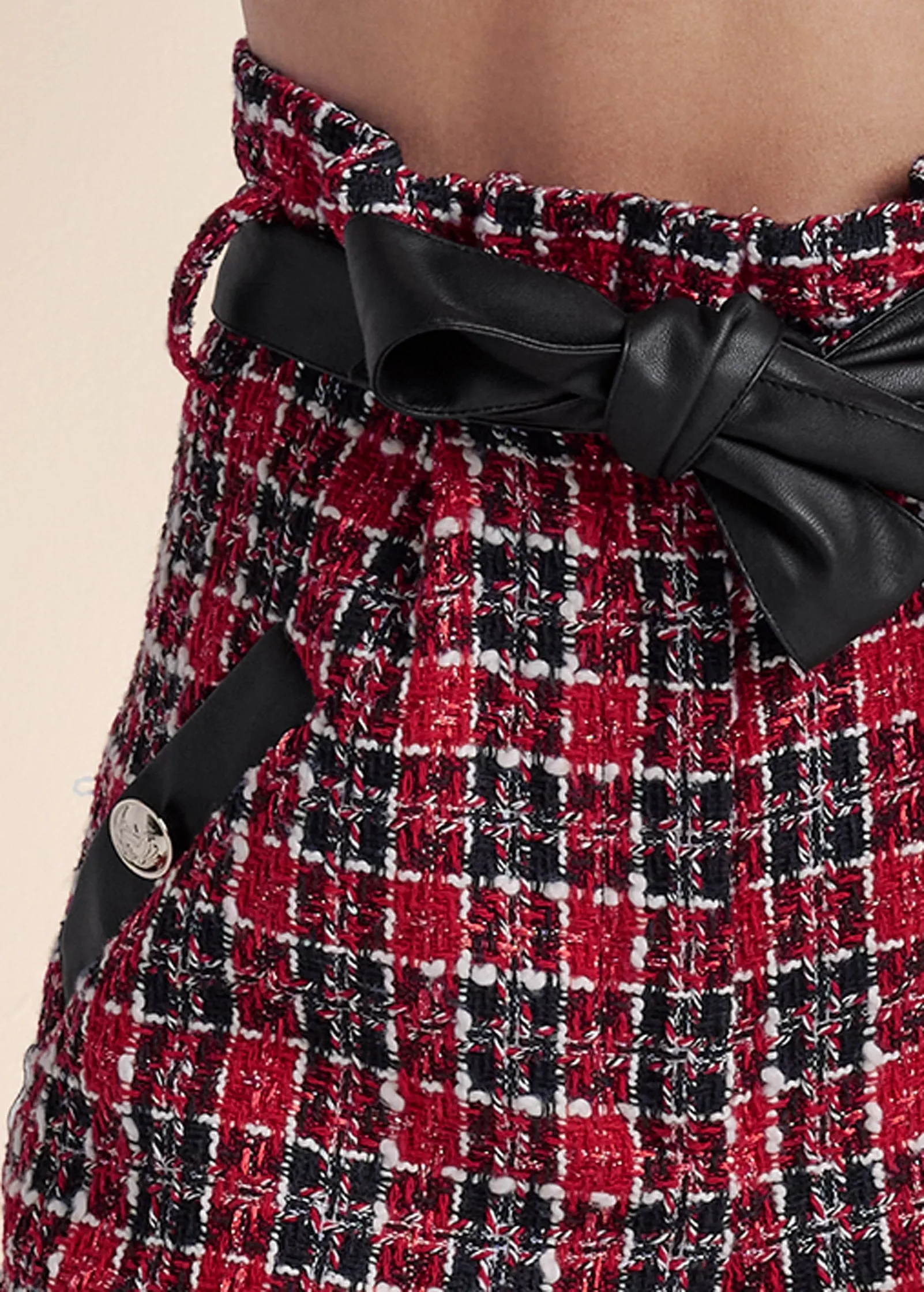 Paperbag High Waisted Tweed Short - Black & Red