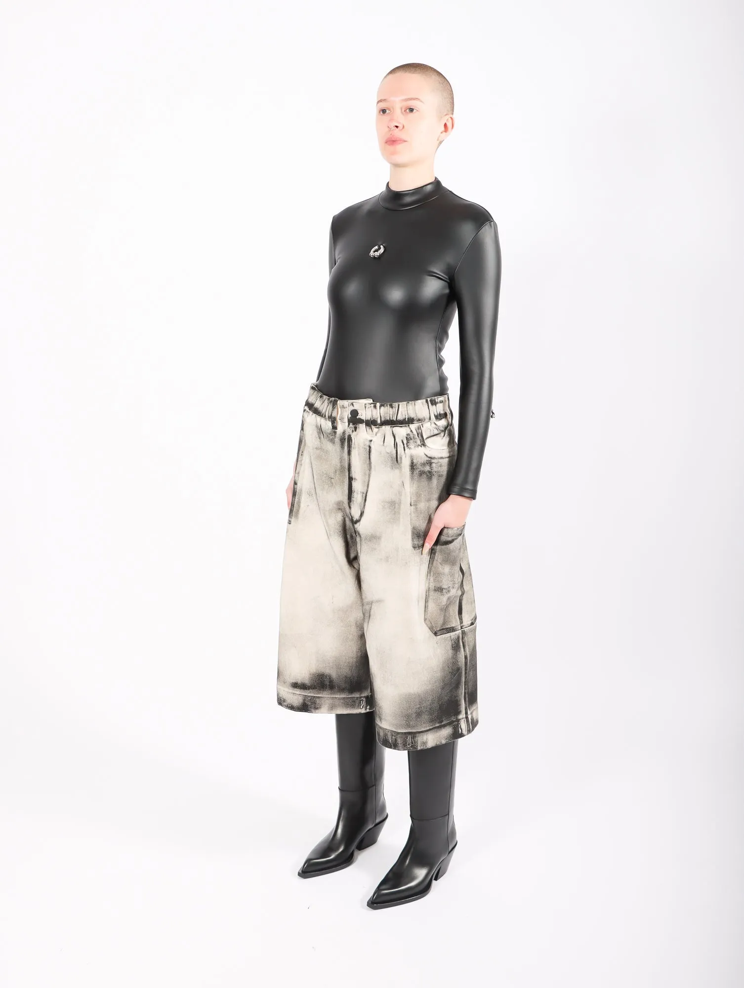 Pierced Pleather Bodysuit in Black by Melitta Baumeister