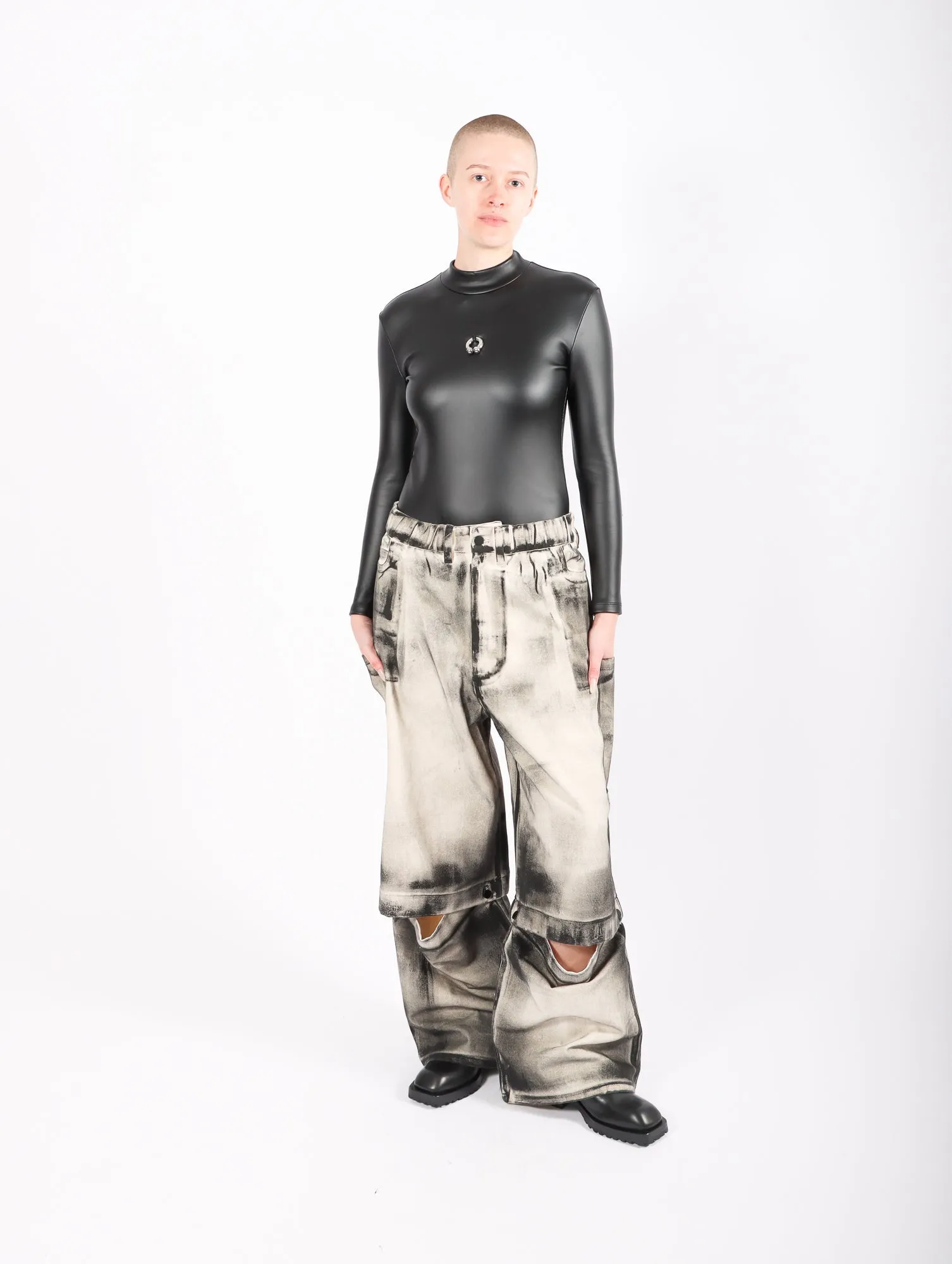 Pierced Pleather Bodysuit in Black by Melitta Baumeister