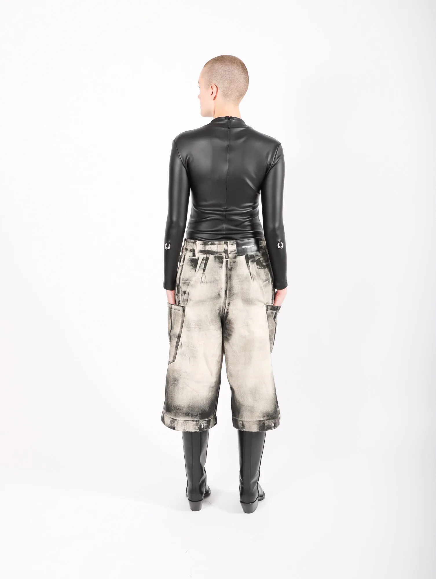 Pierced Pleather Bodysuit in Black by Melitta Baumeister