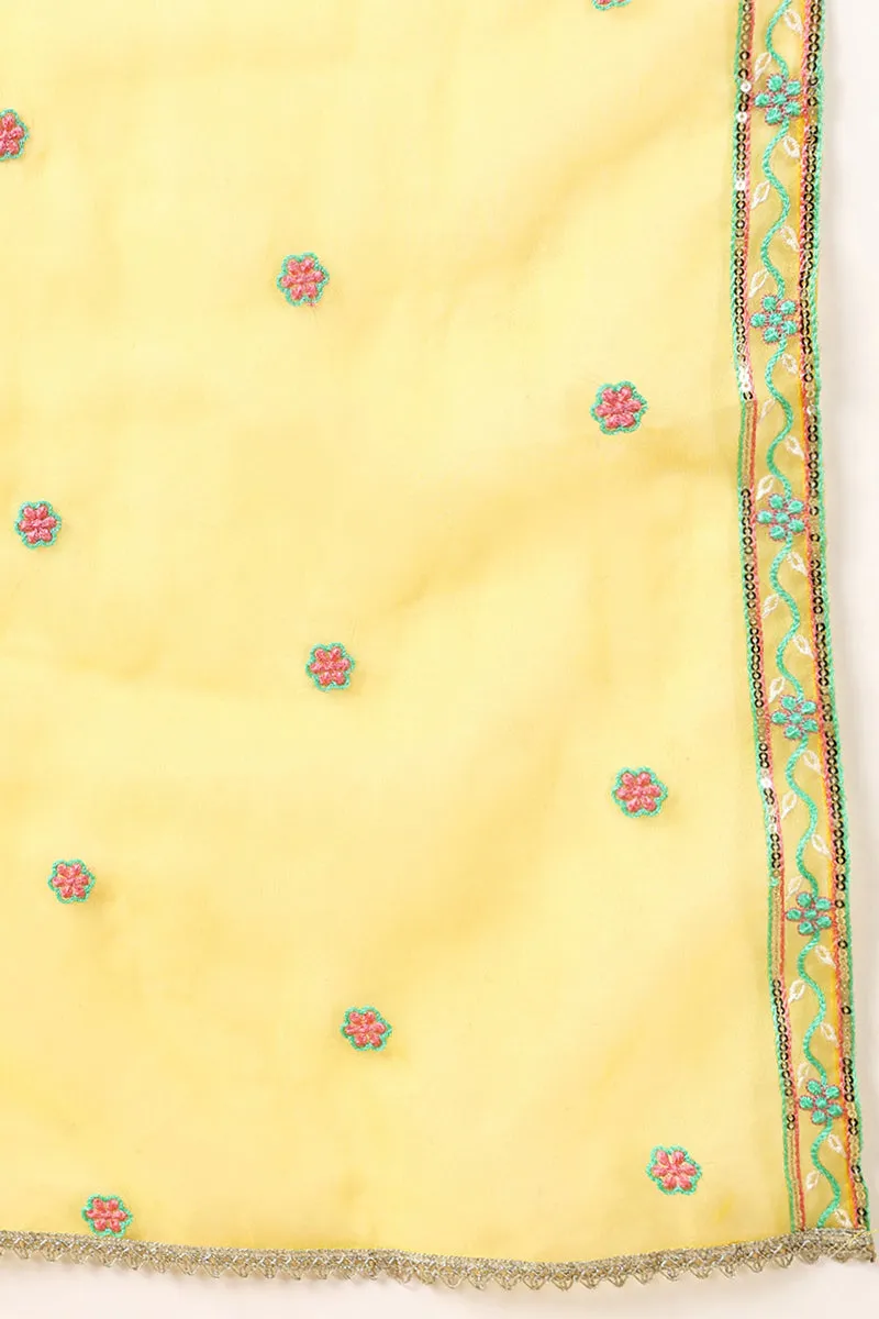 Plus Size Yellow Silk Blend Solid Anarkali Style Suit Set