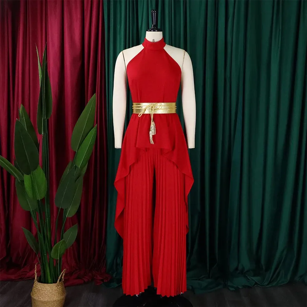 Pre Order: Sleeveless Backless Irregular Top   Wide Leg Pants Set