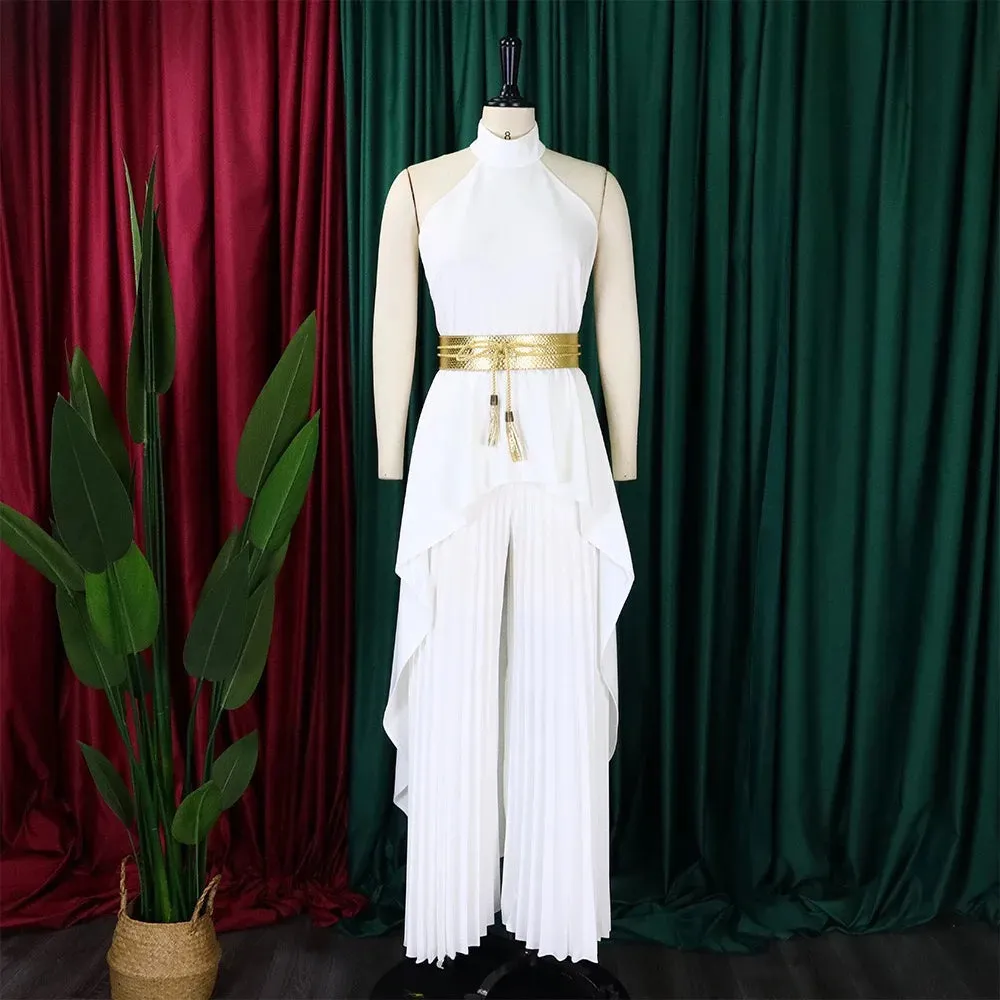 Pre Order: Sleeveless Backless Irregular Top   Wide Leg Pants Set