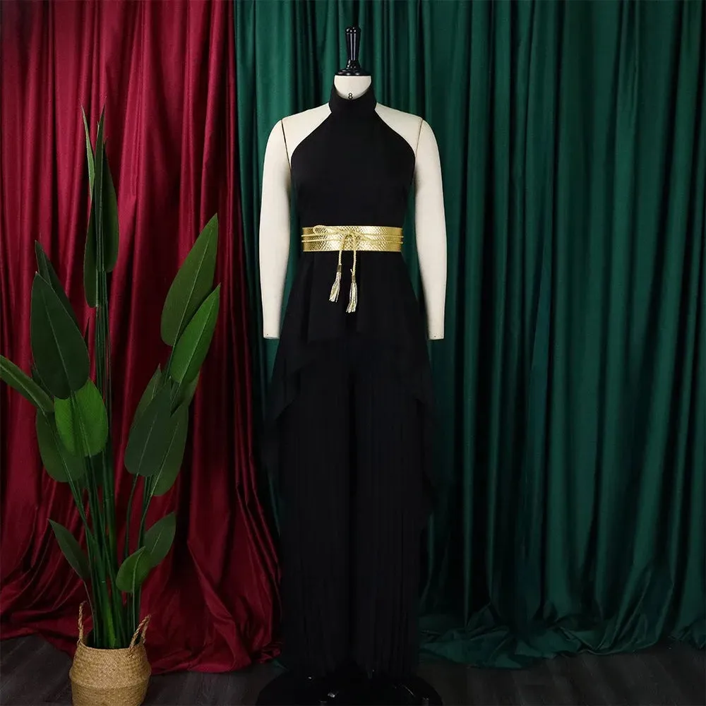 Pre Order: Sleeveless Backless Irregular Top   Wide Leg Pants Set