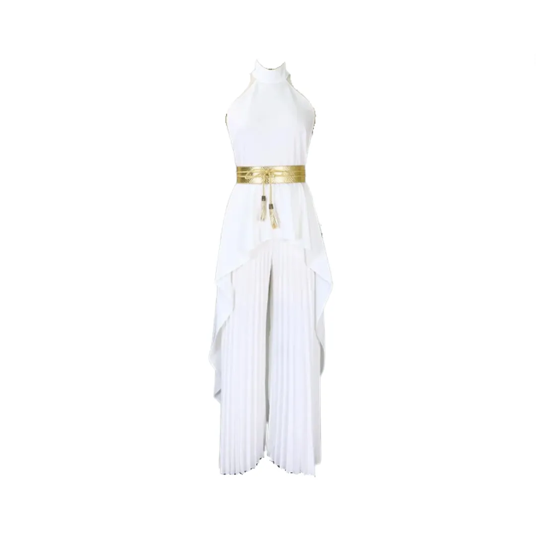 Pre Order: Sleeveless Backless Irregular Top   Wide Leg Pants Set