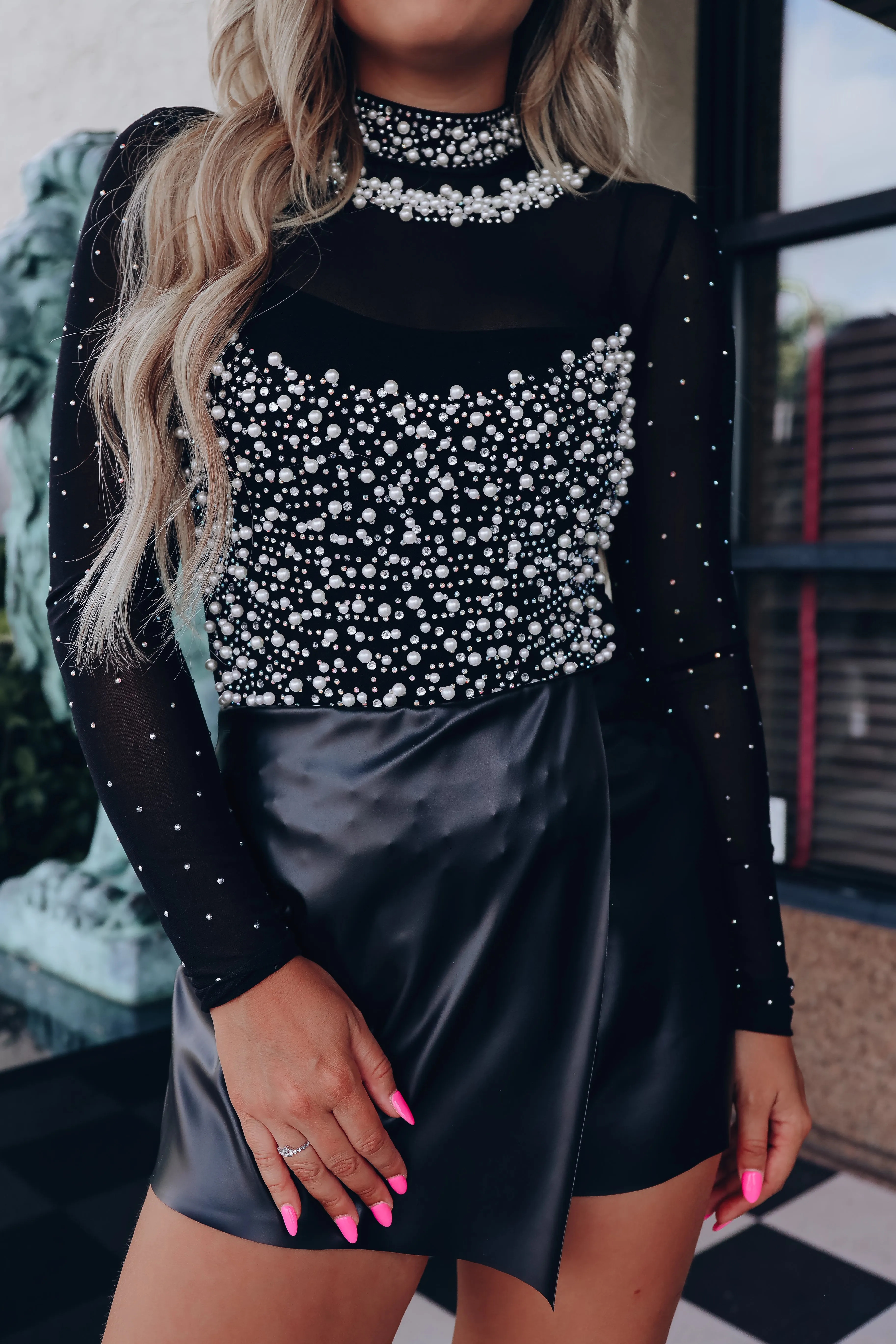 Precious Pearls Sparkling Mesh Bodysuit - Black
