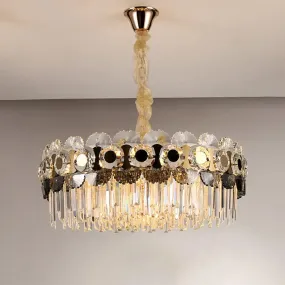 Prismatic Crystal Chandelier - 12 Bulbs - Contemporary Gold Round - Living Room Hanging Light