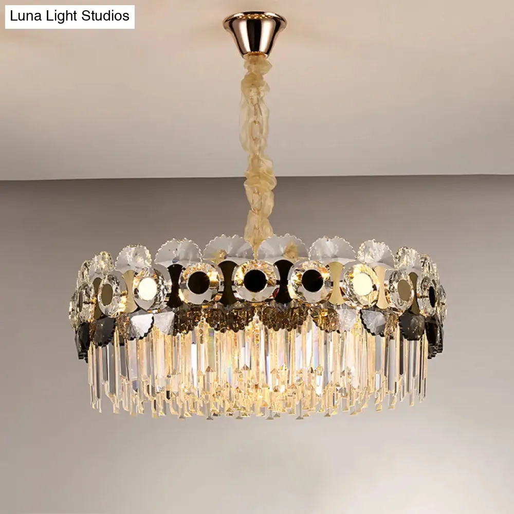 Prismatic Crystal Chandelier - 12 Bulbs - Contemporary Gold Round - Living Room Hanging Light