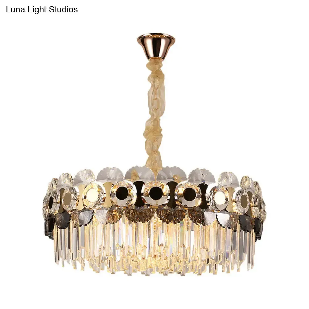 Prismatic Crystal Chandelier - 12 Bulbs - Contemporary Gold Round - Living Room Hanging Light