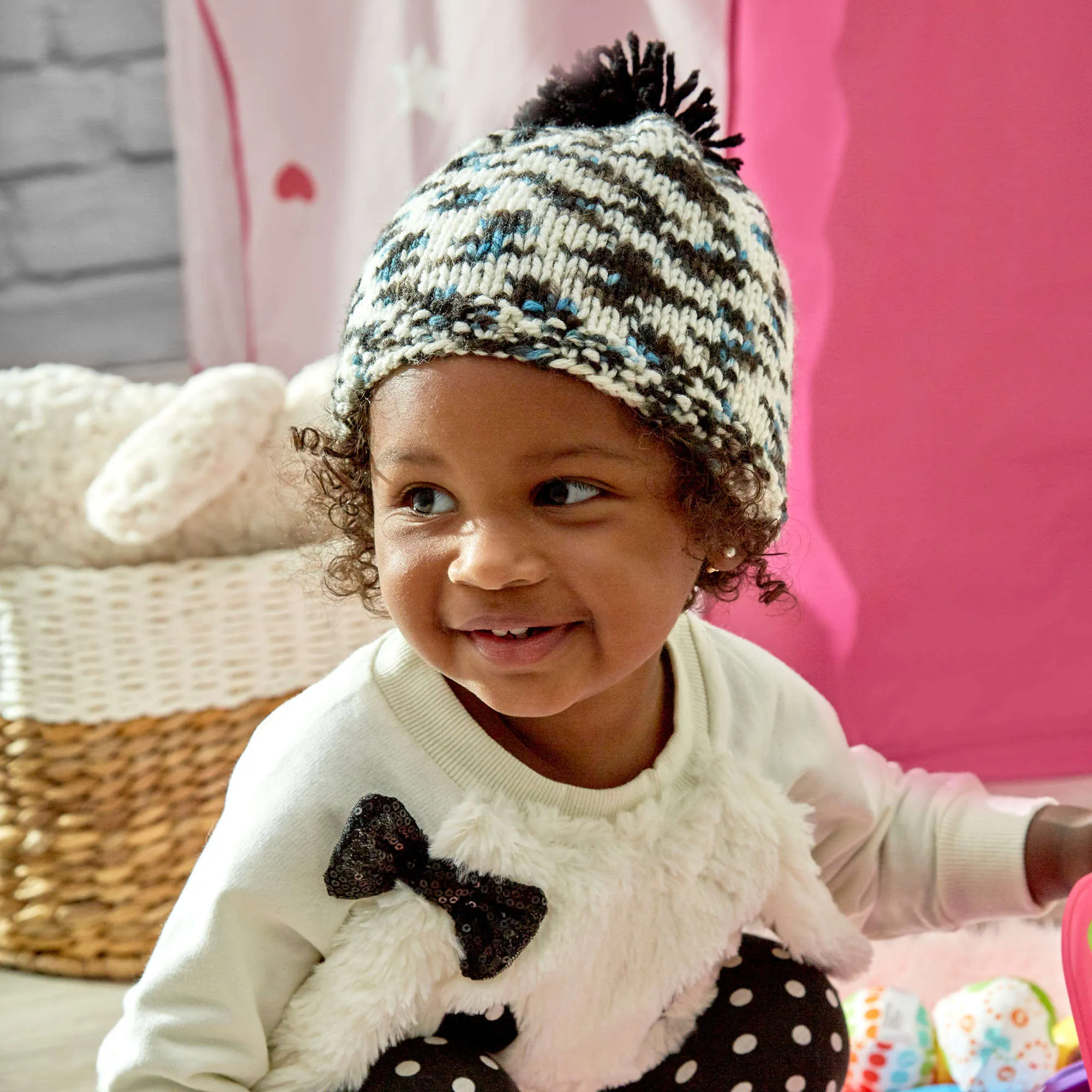 Red Heart Knit Pompom Cutie Hat