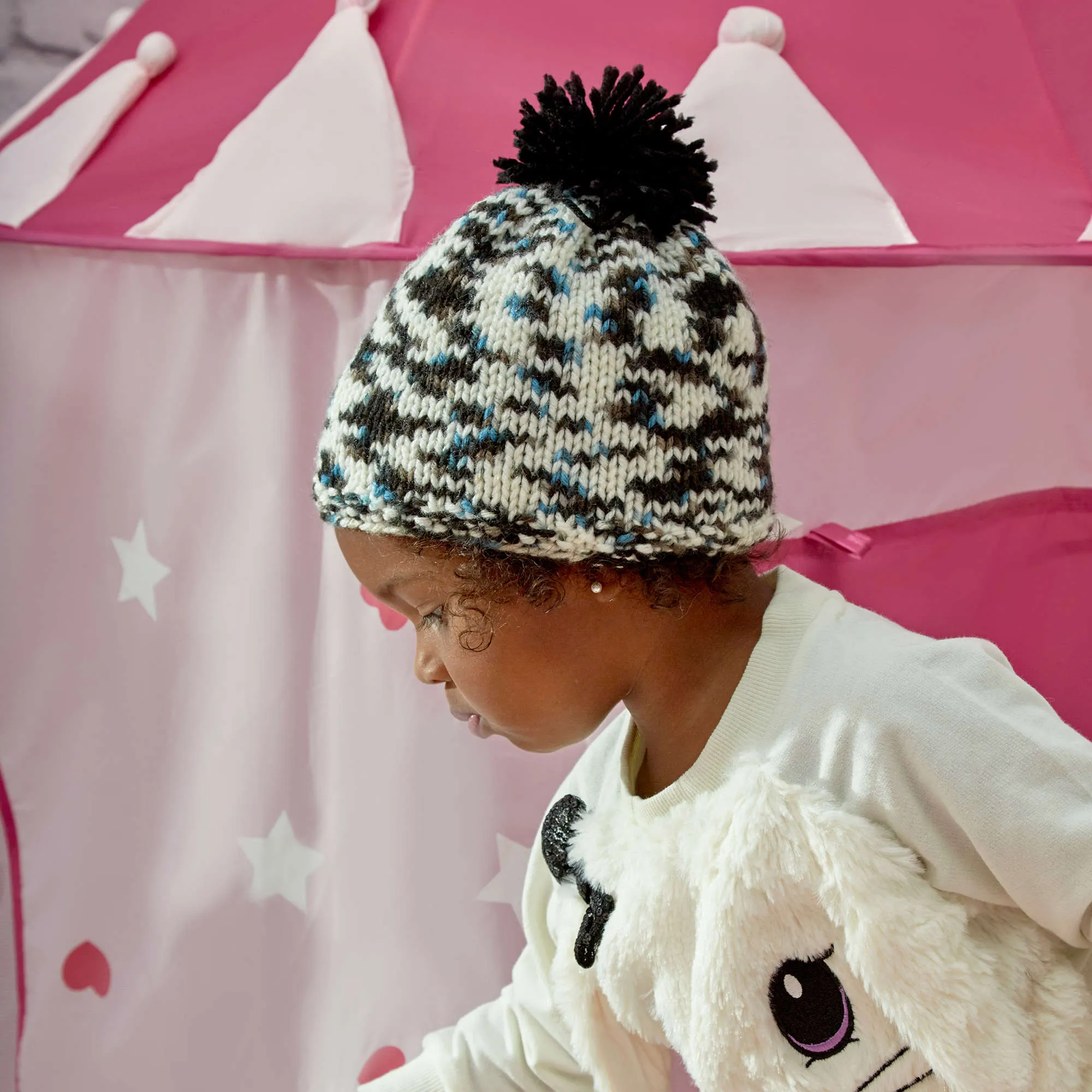 Red Heart Knit Pompom Cutie Hat