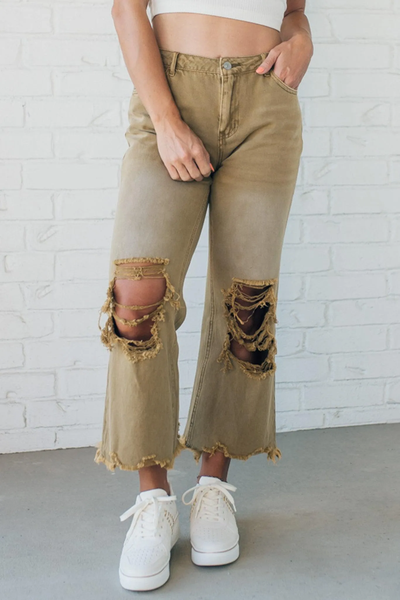 Riah Distressed and Washed Wide Leg Pants
