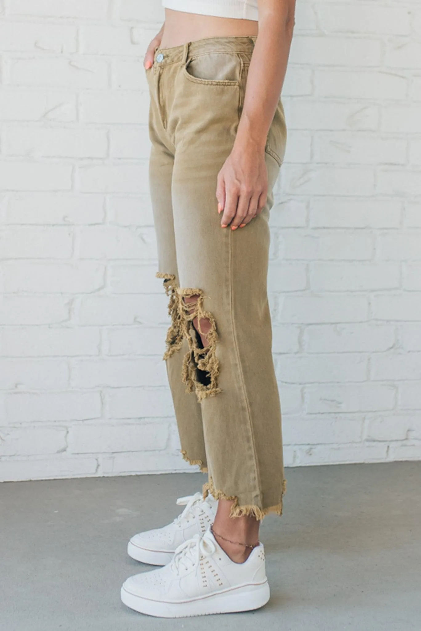 Riah Distressed and Washed Wide Leg Pants