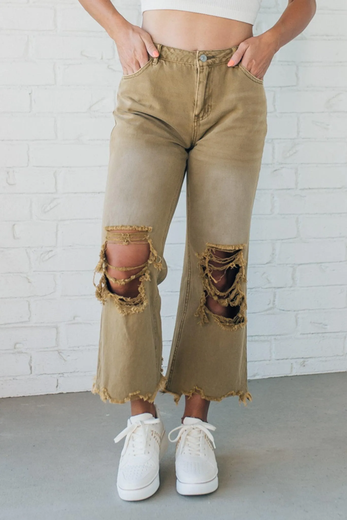 Riah Distressed and Washed Wide Leg Pants