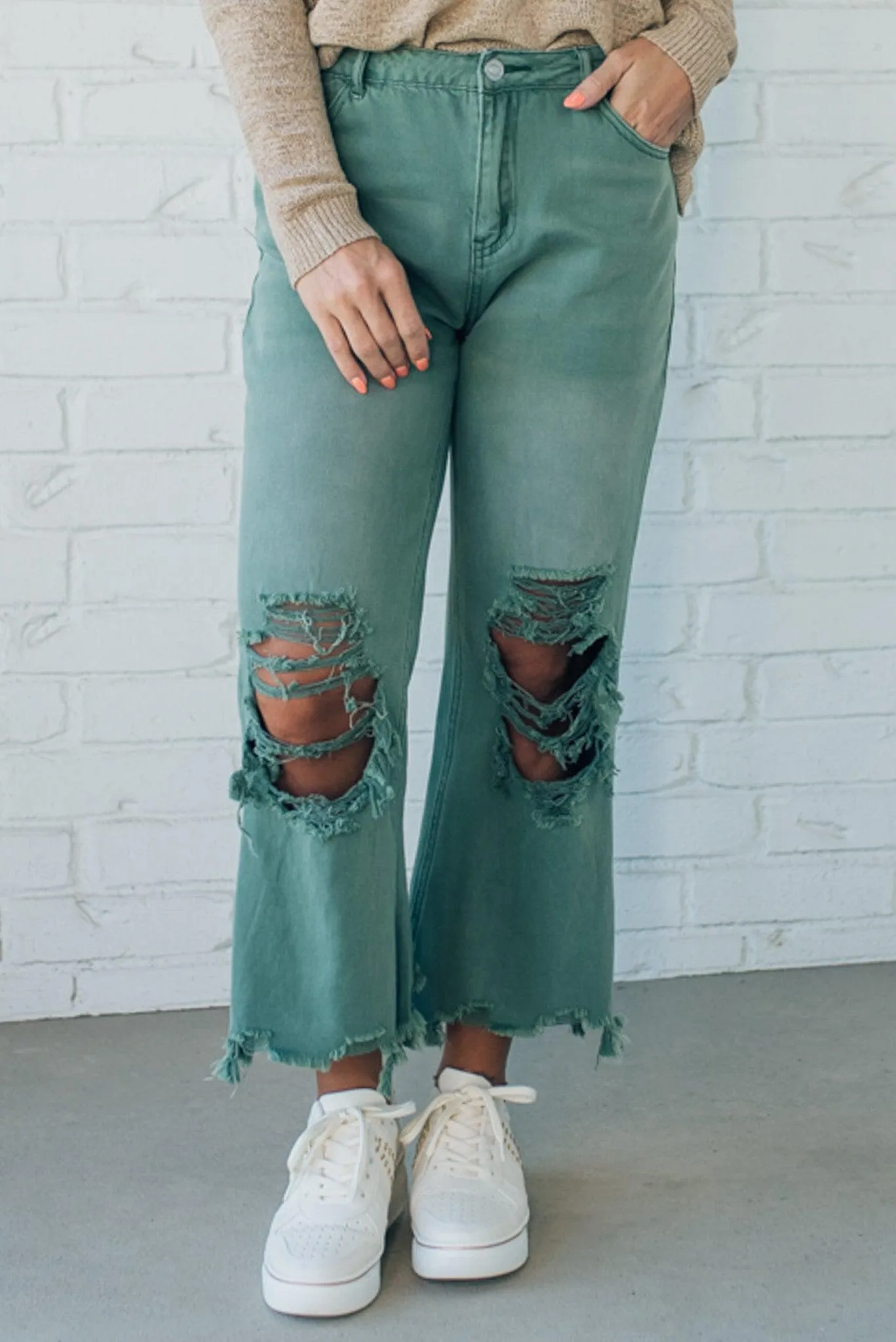 Riah Distressed and Washed Wide Leg Pants
