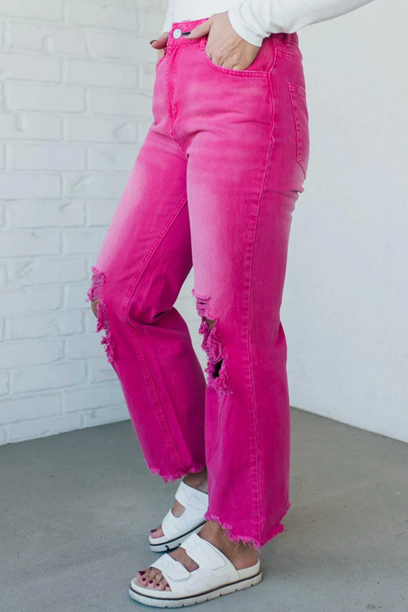 Riah Distressed and Washed Wide Leg Pants