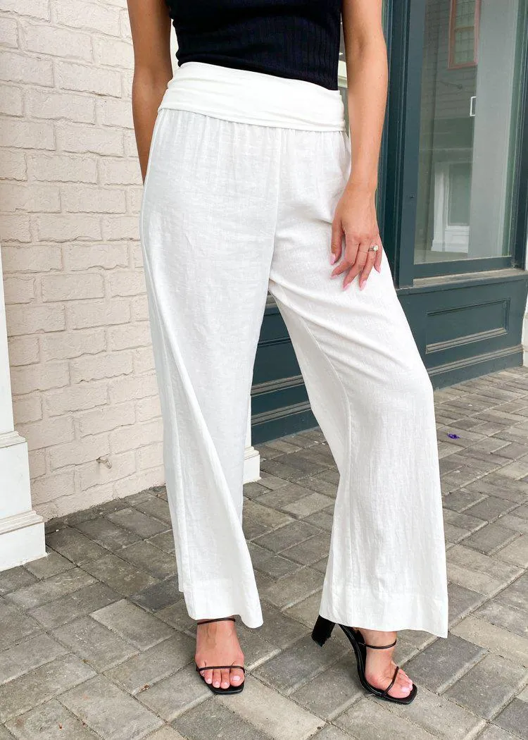 Rockport Foldover Linen Pant-White ***FINAL SALE***