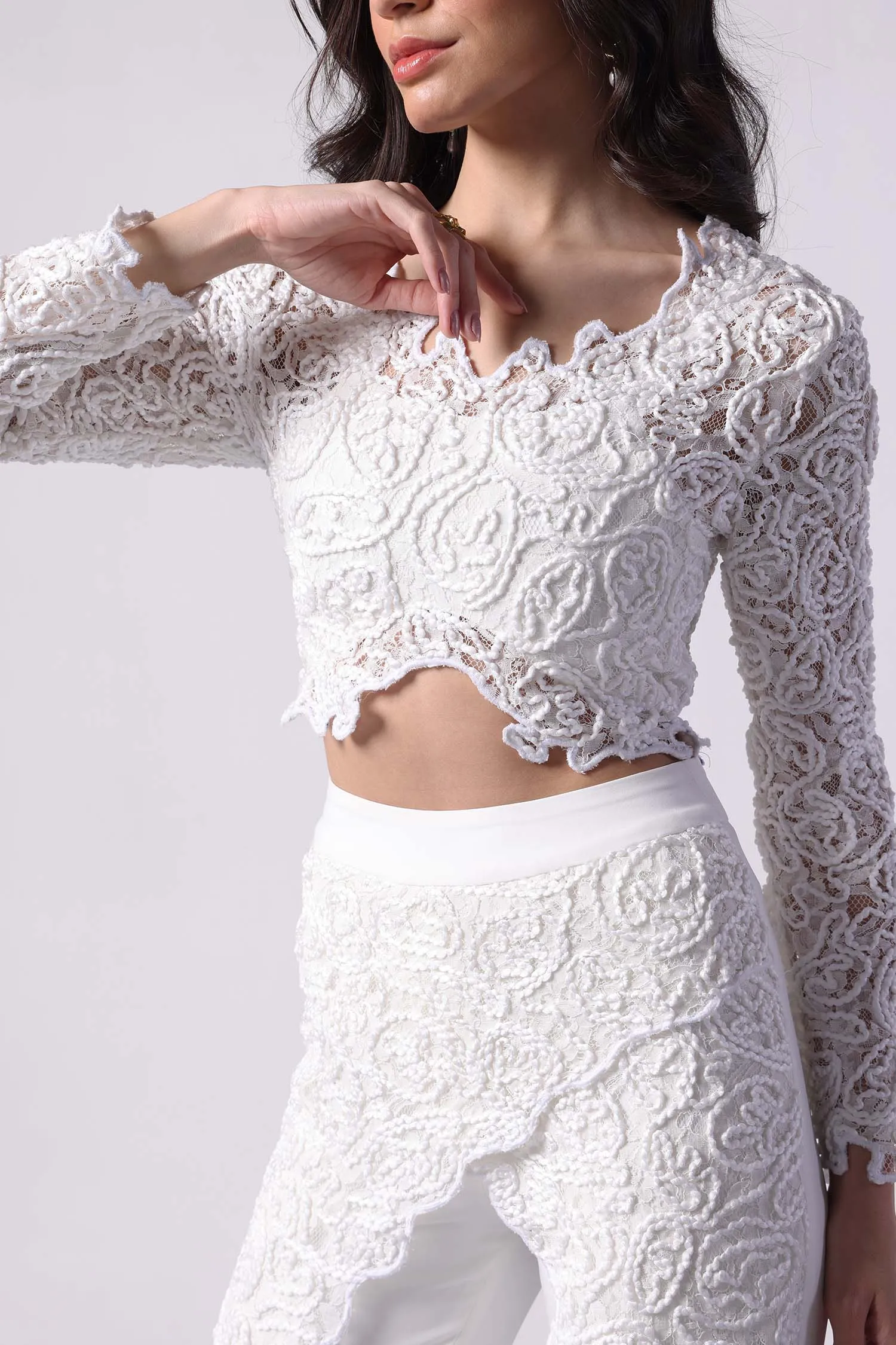 Romance Textured Full sleeves Crop Top and Pants