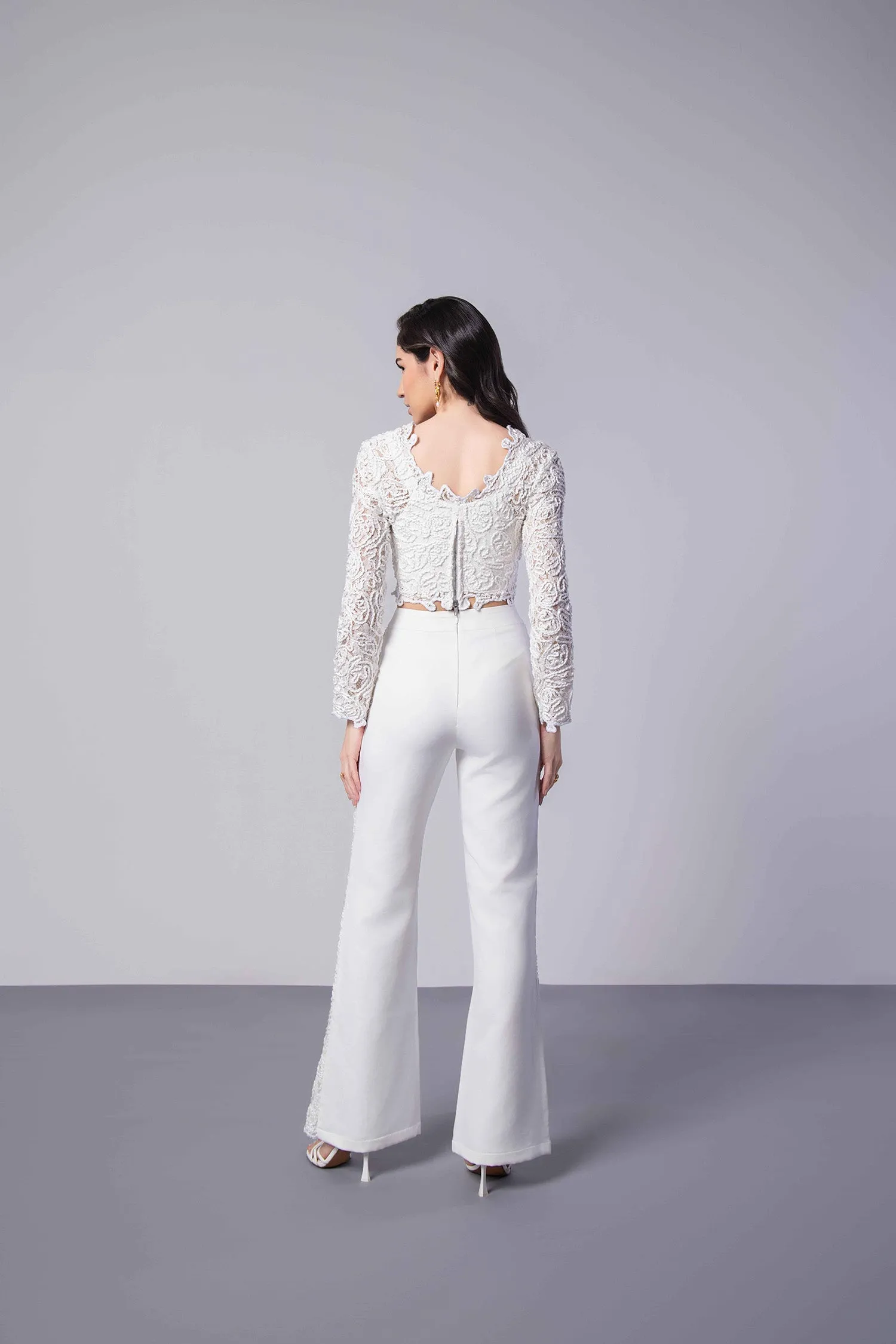 Romance Textured Full sleeves Crop Top and Pants