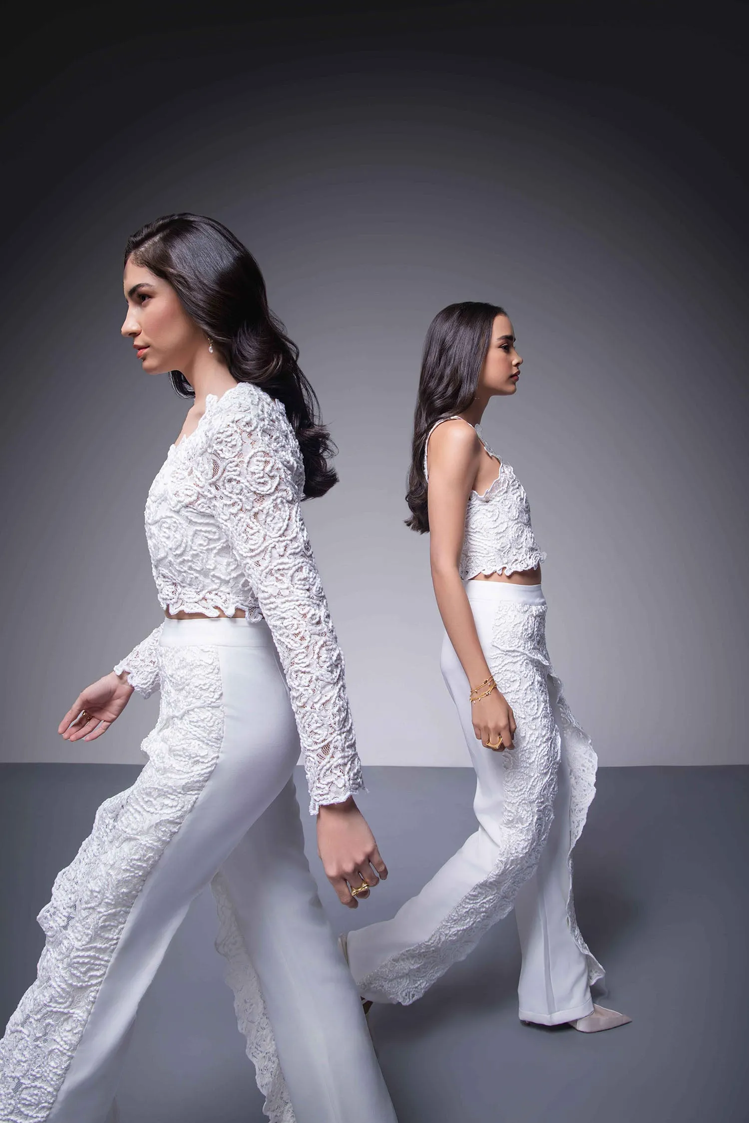 Romance Textured Full sleeves Crop Top and Pants