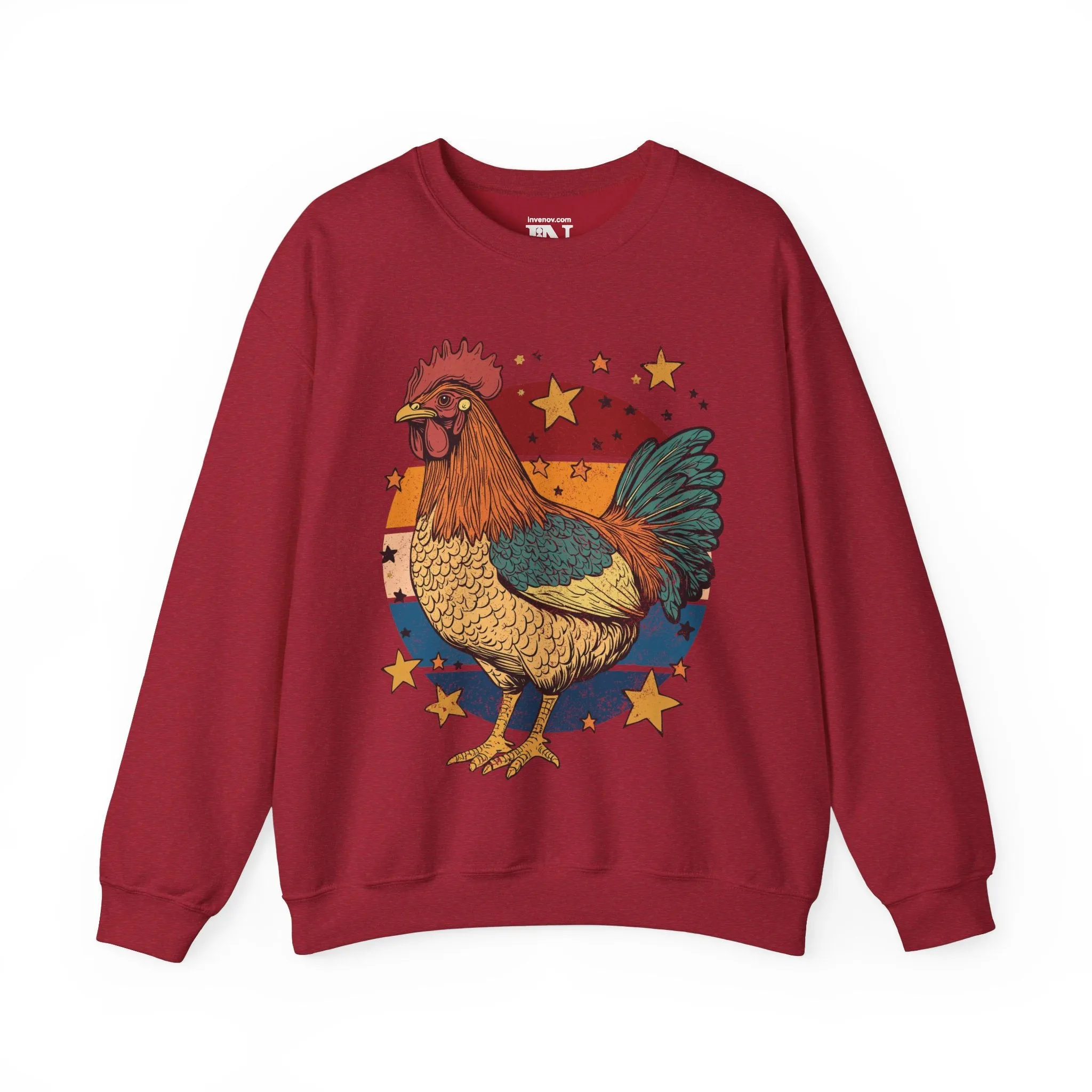 Rooster Retro Graphic Sweatshirt, Vintage Farm Charm Crewneck Jumper, Rustic Chicken Print Sweater, Bold Animal Lover Top, Distressed Style