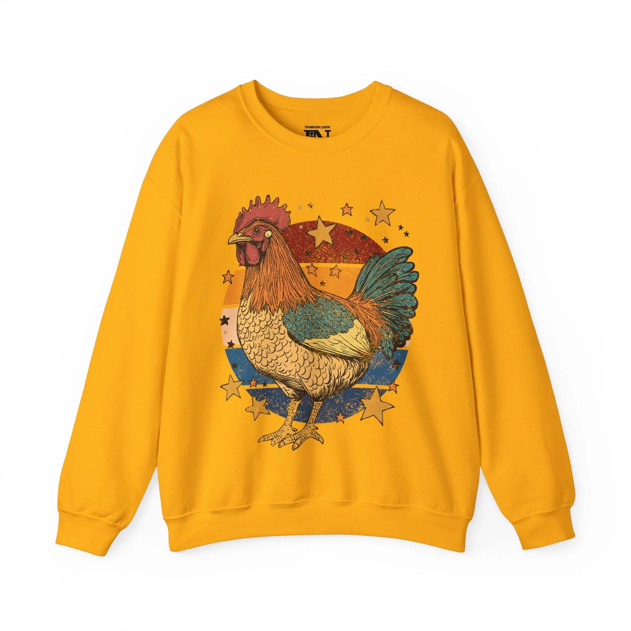Rooster Retro Graphic Sweatshirt, Vintage Farm Charm Crewneck Jumper, Rustic Chicken Print Sweater, Bold Animal Lover Top, Distressed Style