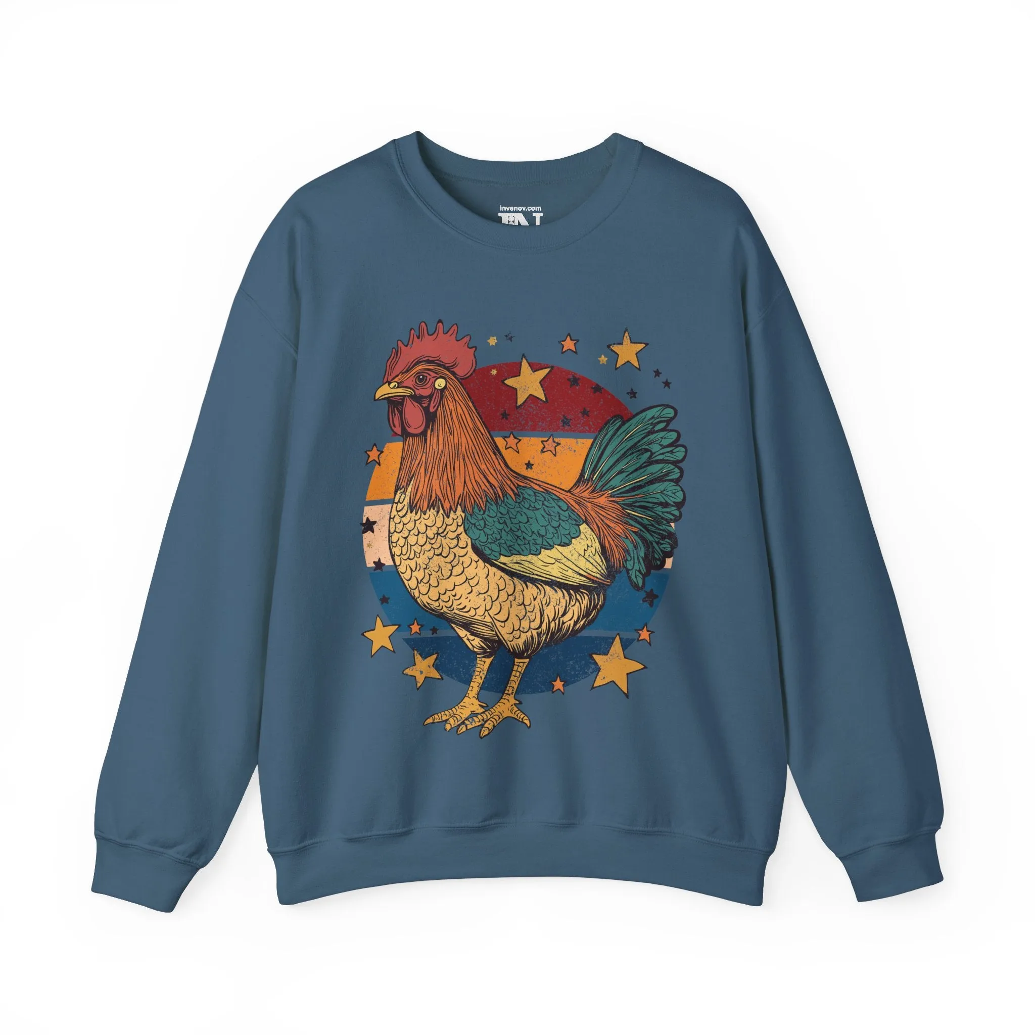Rooster Retro Graphic Sweatshirt, Vintage Farm Charm Crewneck Jumper, Rustic Chicken Print Sweater, Bold Animal Lover Top, Distressed Style