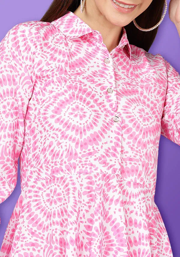 Rose Pink Women's Short Collared One Piece