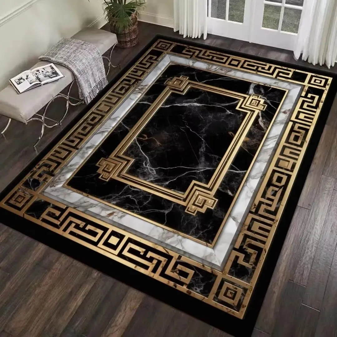 Royal Castle Luxury Modern Ornament Black Gold and White Carpet Luxury Non-Slip Floor Mat Rug Carpet