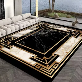 Royal Oasis Luxury Modern Ornament Black Gold and White Carpet Luxury Non-Slip Floor Mat Rug Carpet