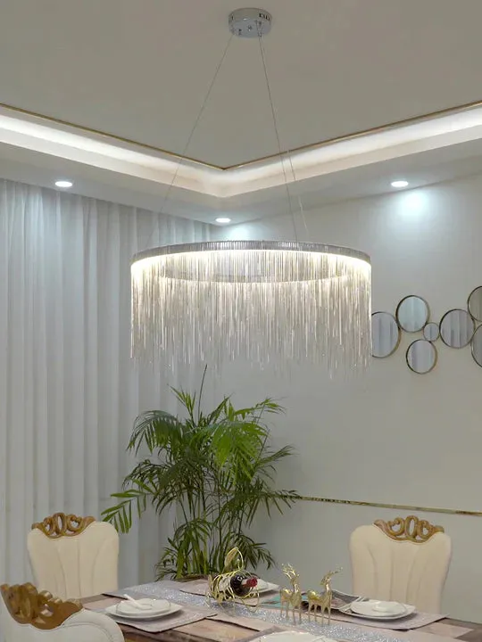 Rylight 1/2-Layer Round Aluminum Tassel Chandelier in Chrome Finish