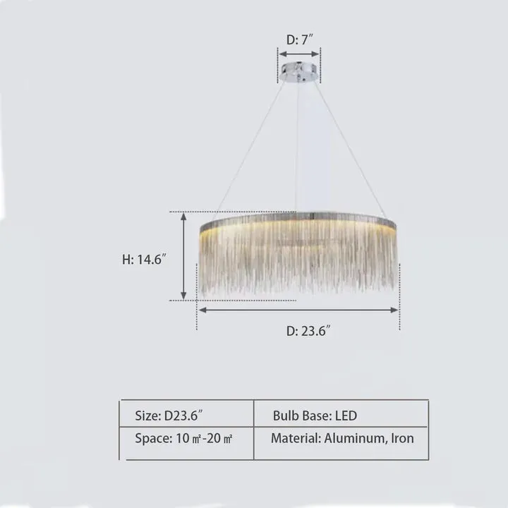 Rylight 1/2-Layer Round Aluminum Tassel Chandelier in Chrome Finish