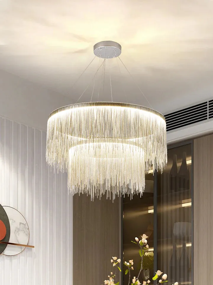 Rylight 1/2-Layer Round Aluminum Tassel Chandelier in Chrome Finish