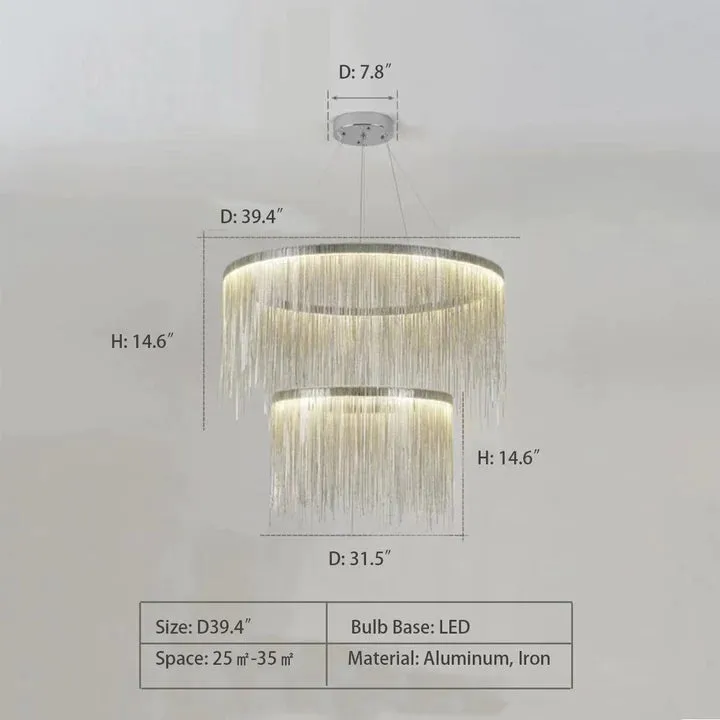 Rylight 1/2-Layer Round Aluminum Tassel Chandelier in Chrome Finish