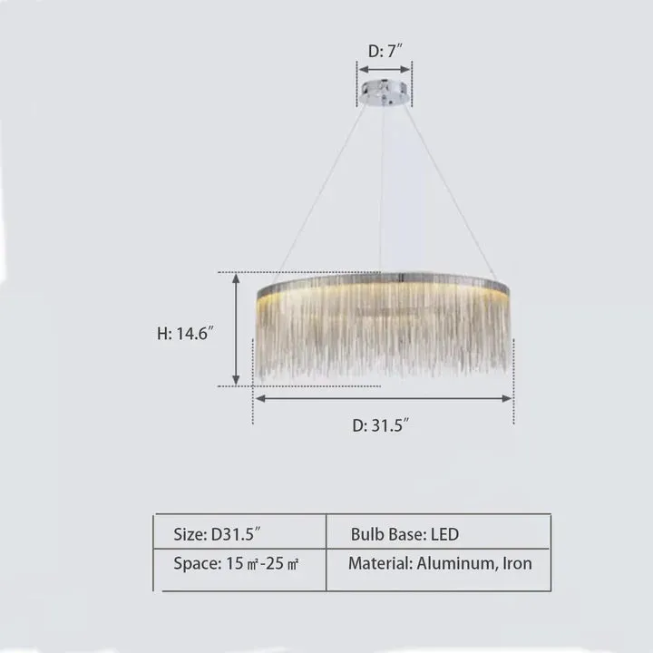 Rylight 1/2-Layer Round Aluminum Tassel Chandelier in Chrome Finish