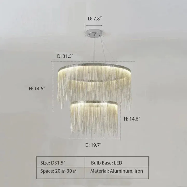 Rylight 1/2-Layer Round Aluminum Tassel Chandelier in Chrome Finish
