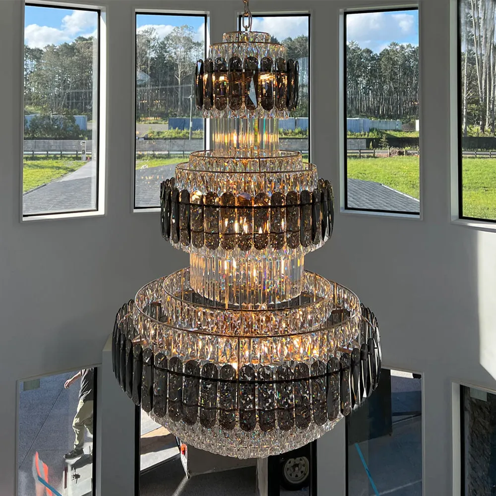 Rylight 3-Layer Tiered Smoky Gray&Clear Crystal Chandelier