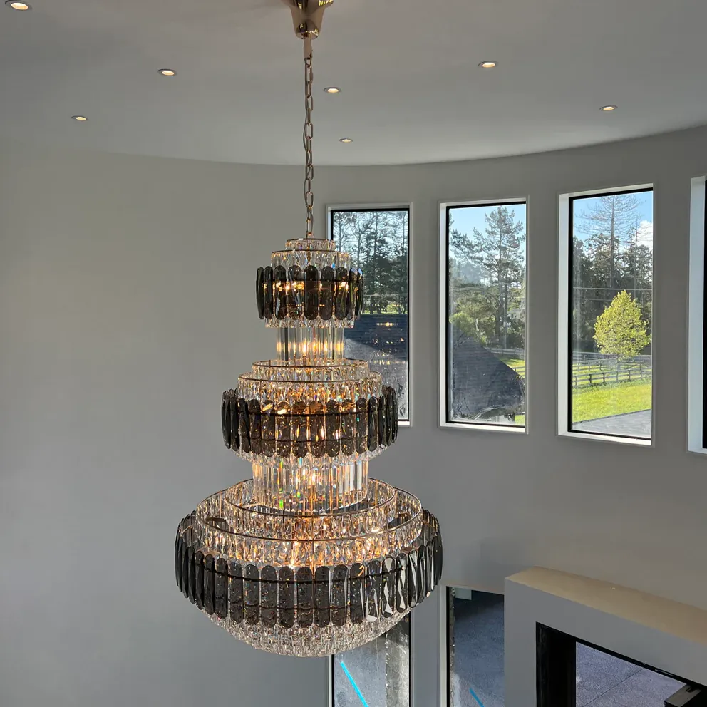 Rylight 3-Layer Tiered Smoky Gray&Clear Crystal Chandelier