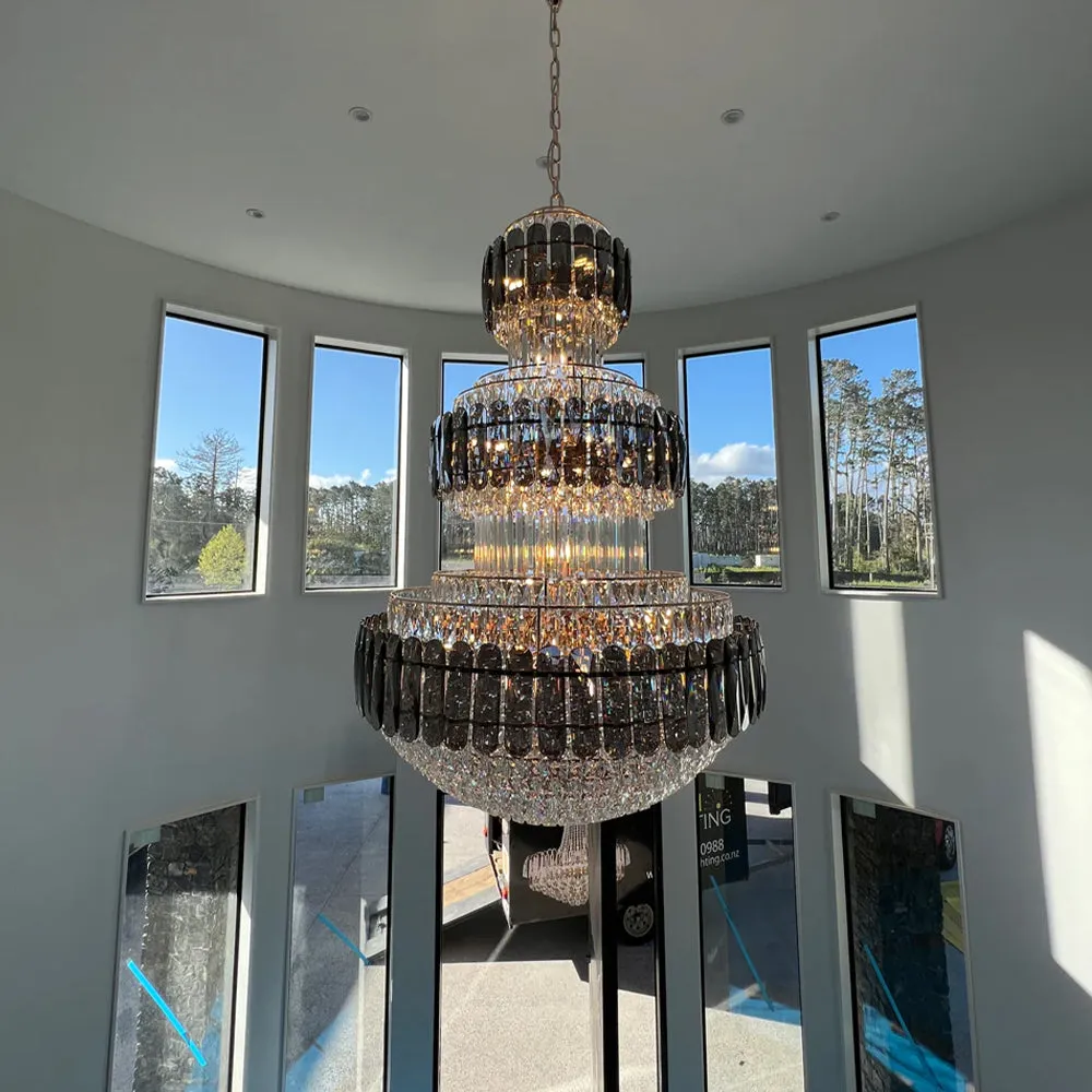 Rylight 3-Layer Tiered Smoky Gray&Clear Crystal Chandelier