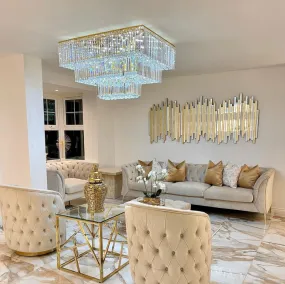 Rylight Extra Large Modern Style Tiered Square Crystal Flush Mount Chandelier