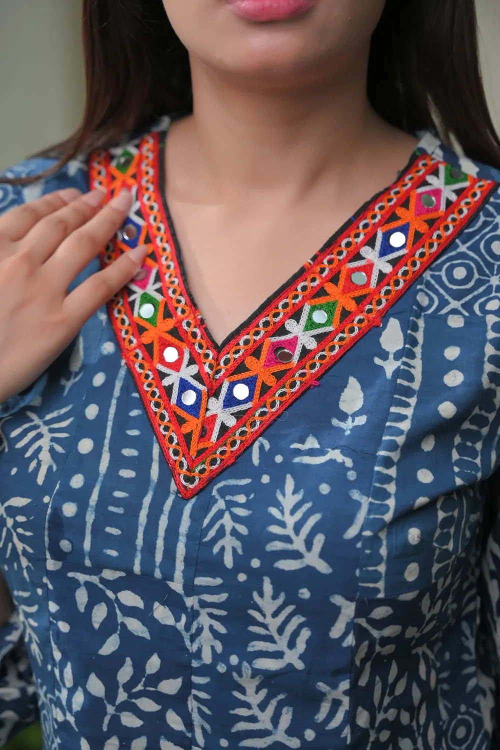 Sakshi - Patch work fabric Cotton Top with Kutchwork Lace | Made To Order