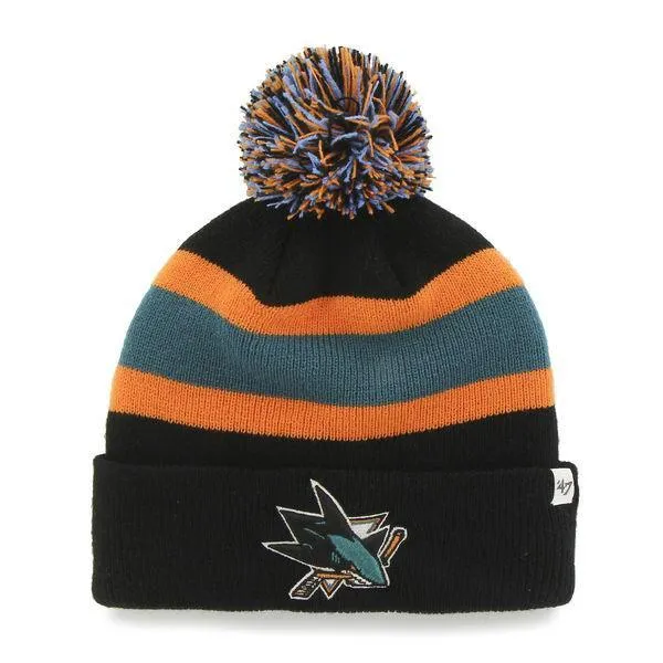 San Jose Sharks 47 Brand Black Breakaway Knit Cuffed Poofball Beanie Hat Cap