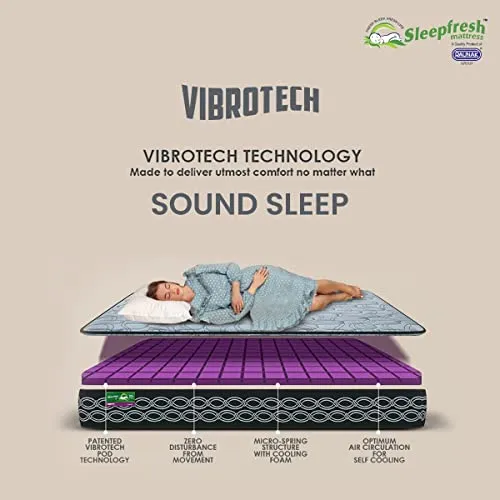 Sleepfresh Grande High Resilience Rebonded Foam 8 Inch Double Size Vibrotech Foam Mattress (75x48x8 Inches)