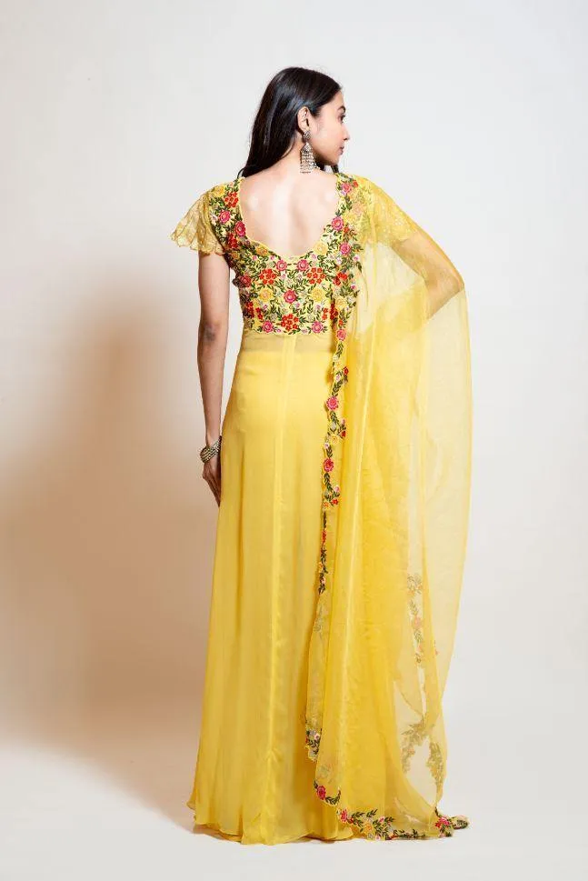 Smriti Apparel's Light Yellow Kurta with Bell Bottom Pants - Rent
