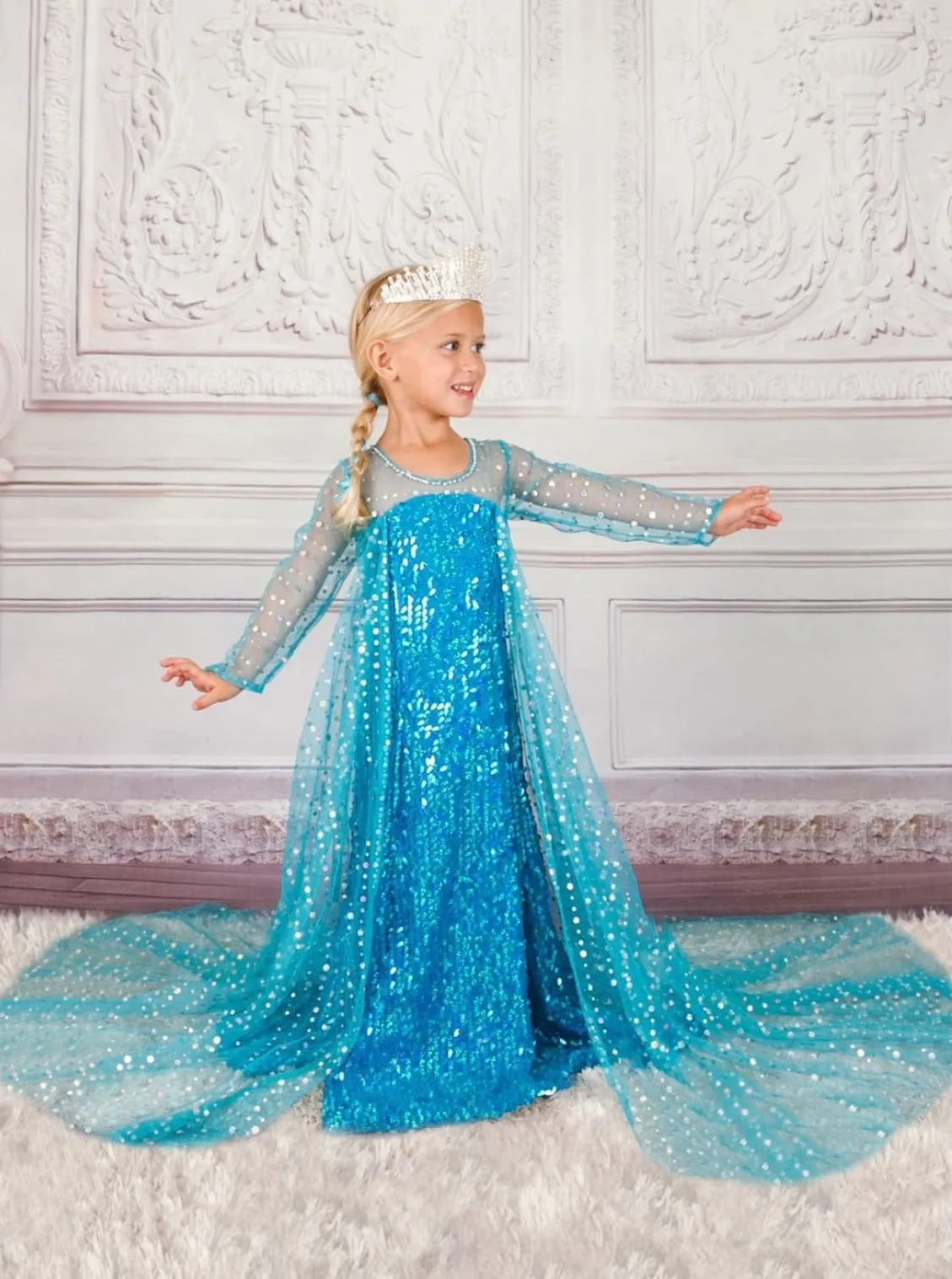 Snow Queen Dazzle Gown with Train Costume
