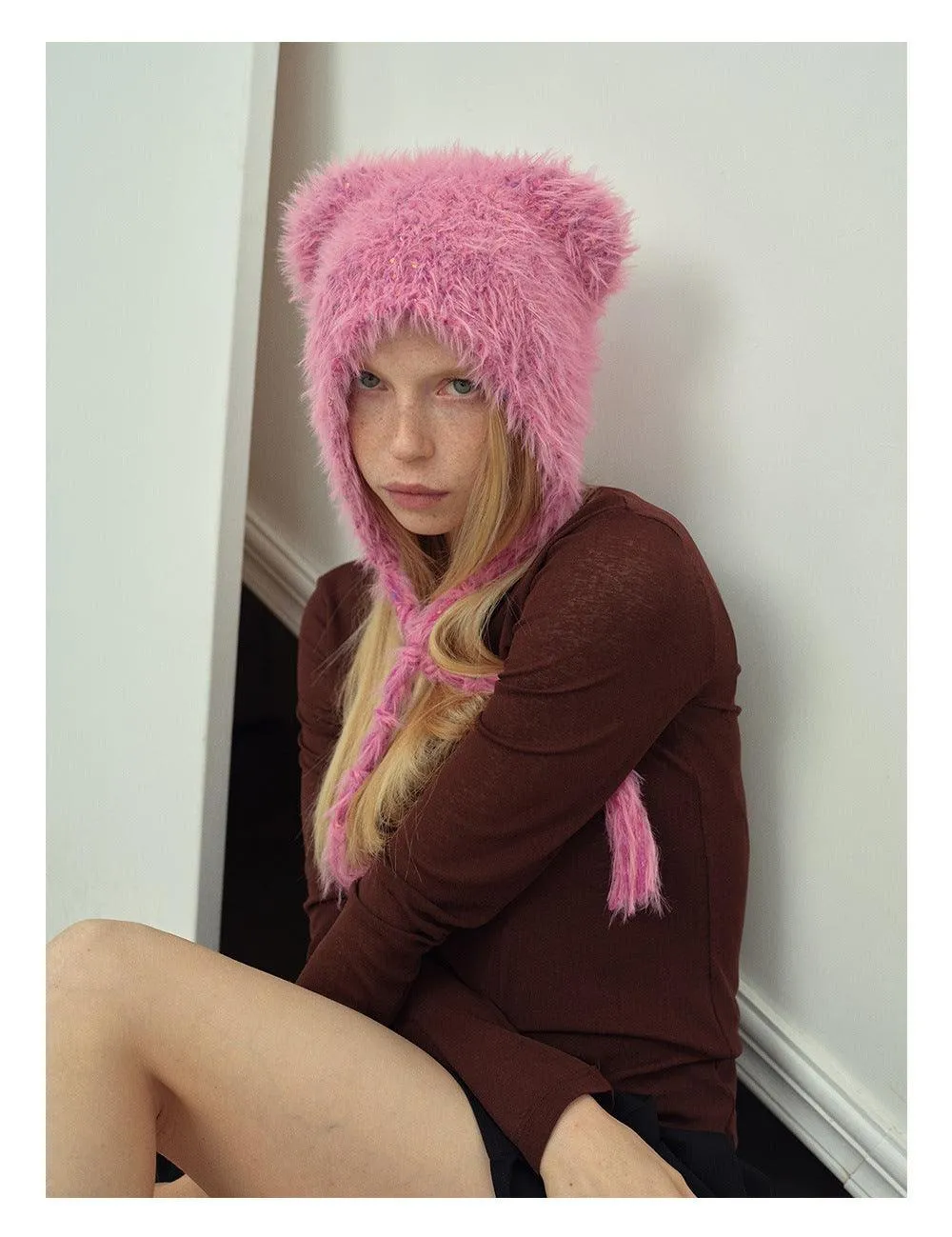 Solid Color Cute Sweet String Tie Knit Hat YH3050