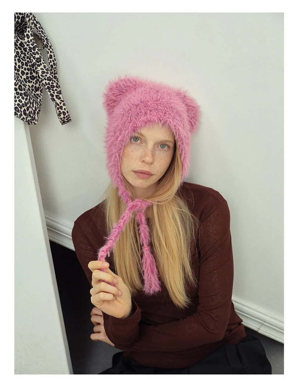 Solid Color Cute Sweet String Tie Knit Hat YH3050